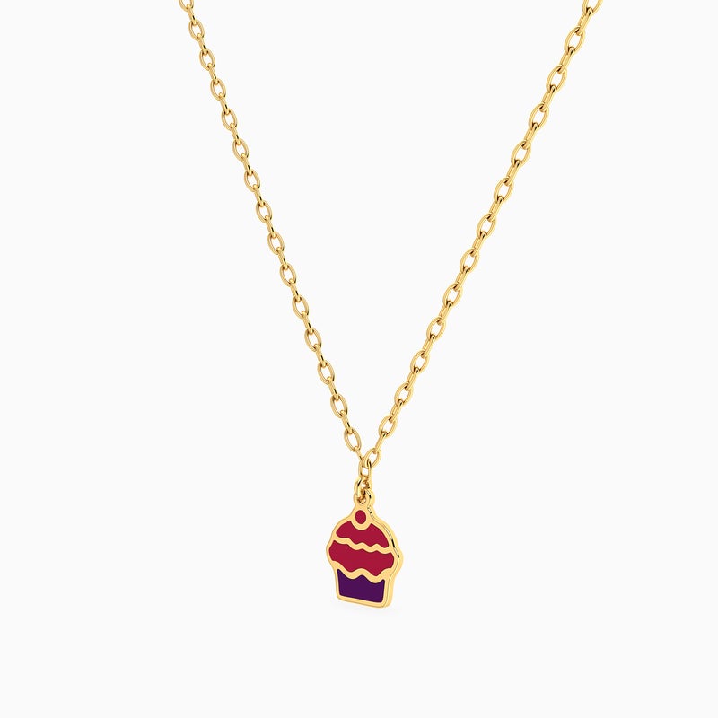 Miss L' by L'azurde Kids Cupcake Enamel Coated Necklace in 14K Gold - Image 2